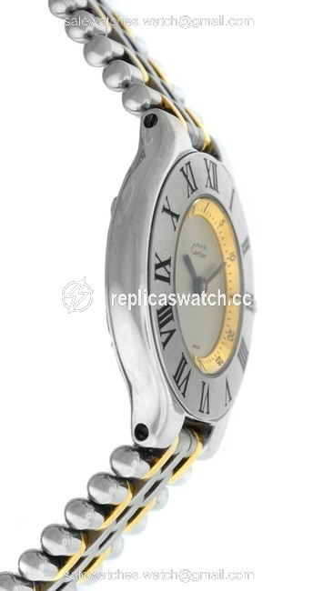 Cartier Yellow Gold Silver Ladies Must De 1340 Quartz Steel 28mm Bullet Watch Cartier Yellow Gold Silver Ladies Must De 1340 Quartz Steel 28mm Bullet Watch