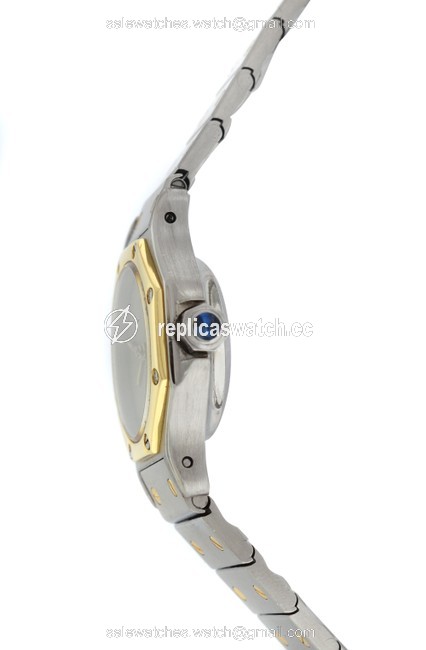 Cartier Yellow Gold Silver Ladies Santos Octagon 25mm 18k Watch Cartier Yellow Gold Silver Ladies Santos Octagon 25mm 18k Watch
