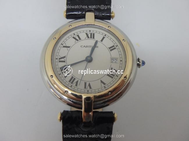 Cartier 18k and Steel Ladies 30mm Mid Size Date Santos Ronde Panthere Watch Cartier 18k and Steel Ladies 30mm Mid Size Date Santos Ronde Panthere Watch