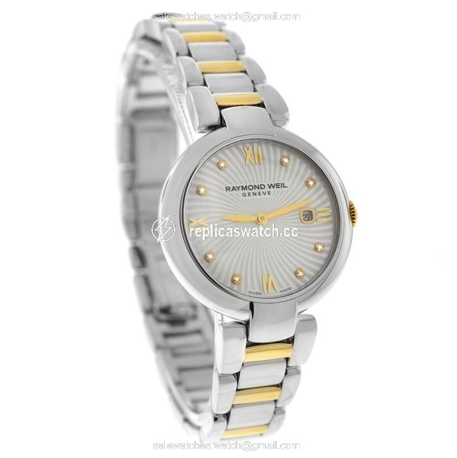 Raymond Weil Gold Silver Ladies Shine 1600-stp-00995 Steel Diamond Mop 32mm Watch Raymond Weil Gold Silver Ladies Shine 1600-stp-00995 Steel Diamond Mop 32mm Watch