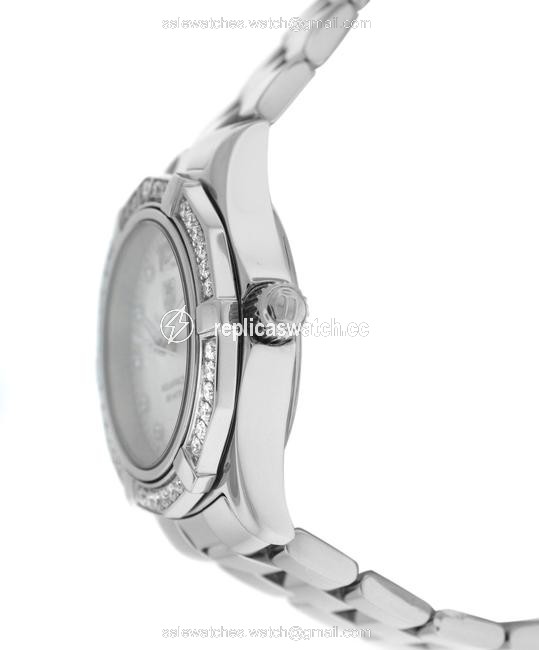 TAG Heuer Silver Ladies Aquaracer Waf1416 Steel Mop Diamond Date 300m Quartz Watch TAG Heuer Silver Ladies Aquaracer Waf1416 Steel Mop Diamond Date 300m Quartz Watch