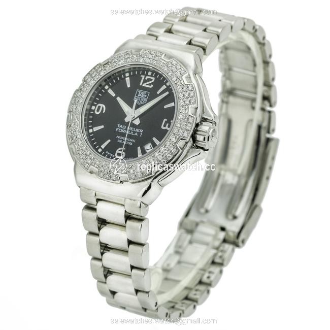 TAG Heuer Silver Formula 1 Wac1214 Diamond Black Womens Watch TAG Heuer Silver Formula 1 Wac1214 Diamond Black Womens Watch