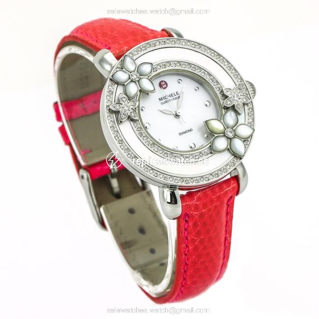 Michele Silver Pink Cloette Fleur Limited Edition Stainless Steel Womens Watch Michele Silver Pink Cloette Fleur Limited Edition Stainless Steel Womens Watch