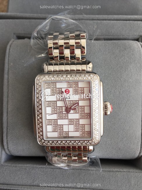 Michele Silver/ White " Trunk Show " Deco Diamond Square Pattern Mw06t01a1999 Watch Michele Silver/ White " Trunk Show " Deco Diamond Square Pattern Mw06t01a1999 Watch
