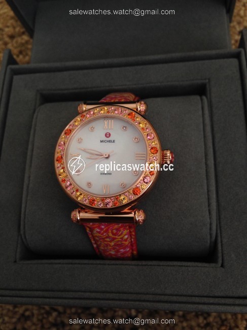 Michele Rose Gold Ltd Ed Caber Topaz 18k with Diamonds and Topaz Watch Michele Rose Gold Ltd Ed Caber Topaz 18k with Diamonds and Topaz Watch