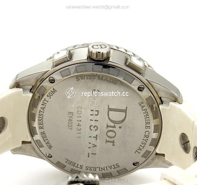 Dior 21093 Christian Stainless Steel White Rubber Diamond Bezel Watch Dior 21093 Christian Stainless Steel White Rubber Diamond Bezel Watch