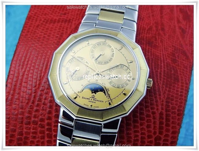 Baume & Mercier Gold Tone and Stainless Steel Riviera W Mens Moon-phase 18k Solid Ss Quartz W/Bracelet Watch Baume & Mercier Gold Tone and Stainless Steel Riviera W Mens Moon-phase 18k Solid Ss Quartz W/Bracelet Watch