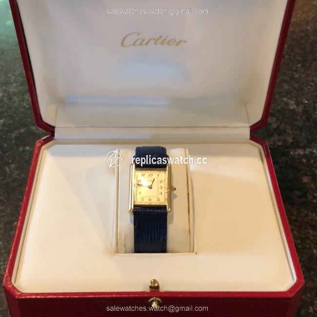Cartier Gold Silver Blue. Tank Le Must Plated Sterling Large Model Watch Cartier Gold Silver Blue. Tank Le Must Plated Sterling Large Model Watch