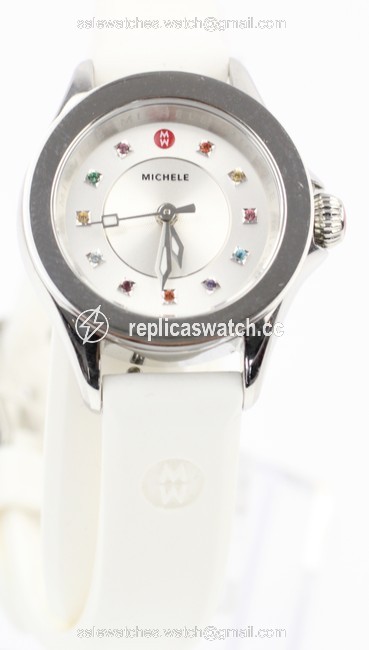 Michele Silver Cape Mini Silicone Watch Michele Silver Cape Mini Silicone Watch