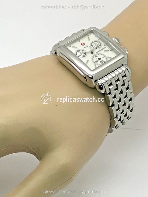 Michele Silver Deco Chronograph Swiss Quartz Mother Of Pearl Dial S\s Watch Michele Silver Deco Chronograph Swiss Quartz Mother Of Pearl Dial S\s Watch