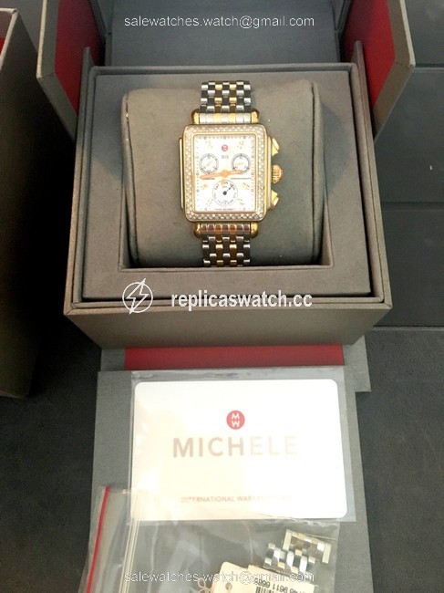 Michele Silver/Rosegold Signature Diamond Deco Two-tone Diamond Dial Deco Two-tone Bracelet Band Watch Michele Silver/Rosegold Signature Diamond Deco Two-tone Diamond Dial Deco Two-tone Bracelet Band Watch