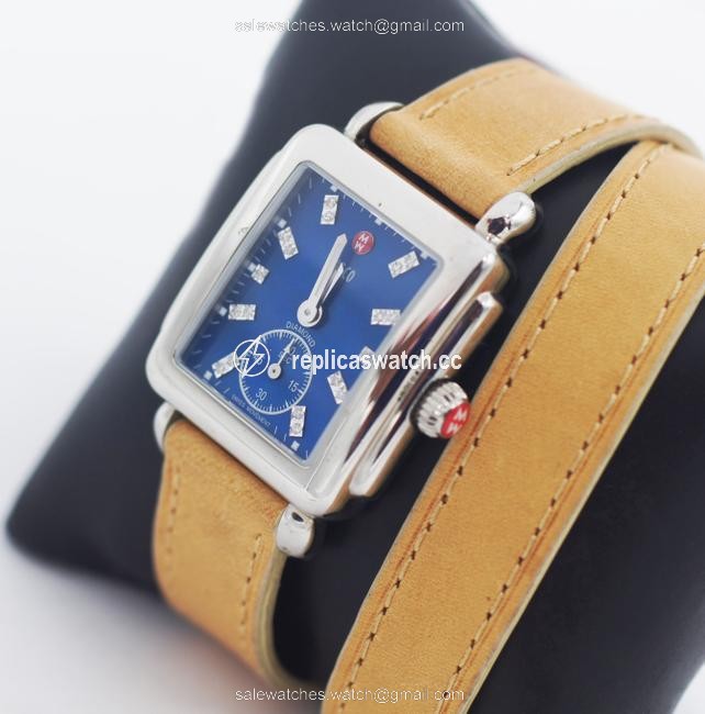 Michele Deco Mid Blue Dial Diamond Watch Michele Deco Mid Blue Dial Diamond Watch