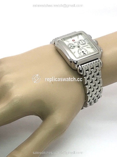 Michele Silver Deco Chronograph Swiss Quartz Mother Of Pearl Dial S\s Watch Michele Silver Deco Chronograph Swiss Quartz Mother Of Pearl Dial S\s Watch
