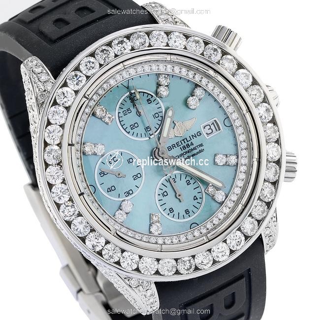 Breitling Blue Chronomat Evolution A13356 42mm Mop Dial with 10.00 Ct Watch Breitling Blue Chronomat Evolution A13356 42mm Mop Dial with 10.00 Ct Watch