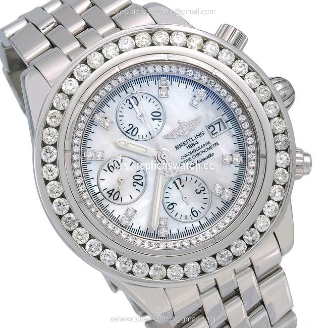 Breitling White Chronomat Evolution A13356 44mm Diamond Dial Watch Breitling White Chronomat Evolution A13356 44mm Diamond Dial Watch