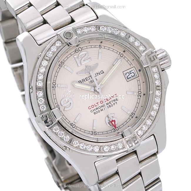 Breitling White and Silver Colt Oceane A77380 33mm Dial with Diamond Bezel Watch Breitling White and Silver Colt Oceane A77380 33mm Dial with Diamond Bezel Watch