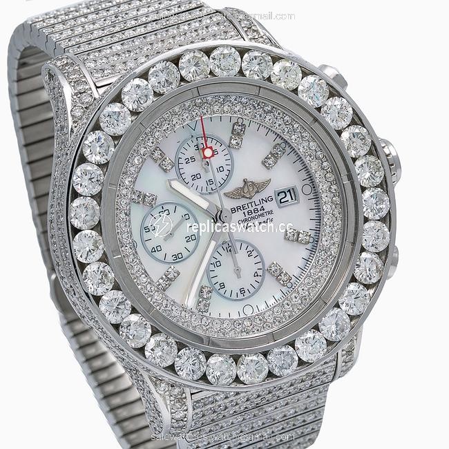 Breitling White Super Avenger A13370 53mm Diamond Dial with Gold Watch Breitling White Super Avenger A13370 53mm Diamond Dial with Gold Watch