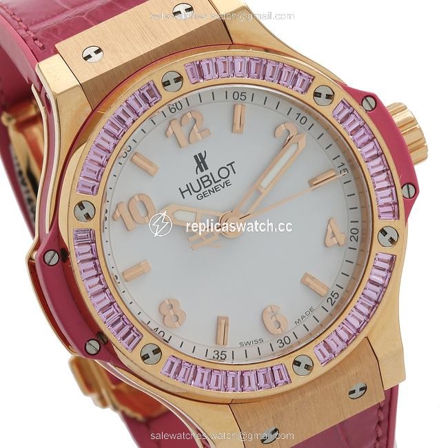 Hublot Pink Leather with White Dial Bang Tutti Frutti 341.pp.2010.lr.1933 41mm Watch Hublot Pink Leather with White Dial Bang Tutti Frutti 341.pp.2010.lr.1933 41mm Watch