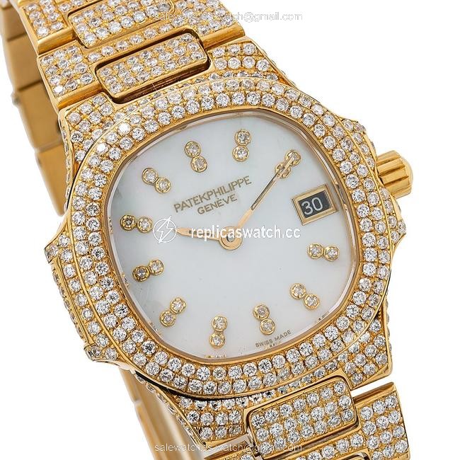 Patek Philippe Yellow Gold 3800 27mm White Diamond Dial with 11.75 Ct Diamonds Watch Patek Philippe Yellow Gold 3800 27mm White Diamond Dial with 11.75 Ct Diamonds Watch