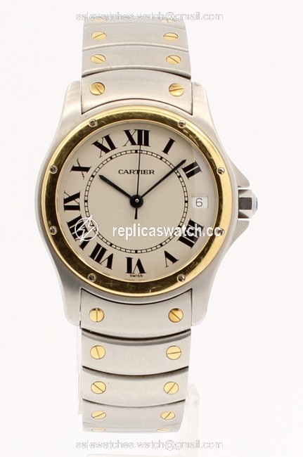 Cartier Ivory Santos Stainless Steel & Gold Dial 33mm Watch Cartier Ivory Santos Stainless Steel & Gold Dial 33mm Watch