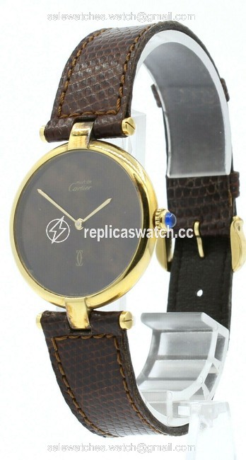 Cartier Brown Mens Must De Vermeil Gold Sterling Silver Dial Watch Cartier Brown Mens Must De Vermeil Gold Sterling Silver Dial Watch