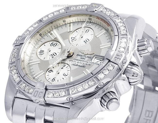 Breitling White / Ivory Custom A13356 Evolution Chronomat 43mm Silver Dial Diamond 2.5ct Watch Breitling White / Ivory Custom A13356 Evolution Chronomat 43mm Silver Dial Diamond 2.5ct Watch