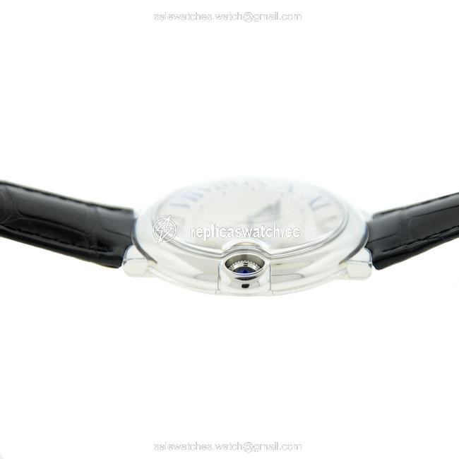 Cartier Silver Ballon Bleu 42mm Stainless Steel Leather Strap Mens Watch Cartier Silver Ballon Bleu 42mm Stainless Steel Leather Strap Mens Watch