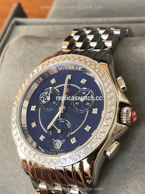 Michele Silver Silver/Navy Belmore Diamond Diamond Dial Watch Michele Silver Silver/Navy Belmore Diamond Diamond Dial Watch