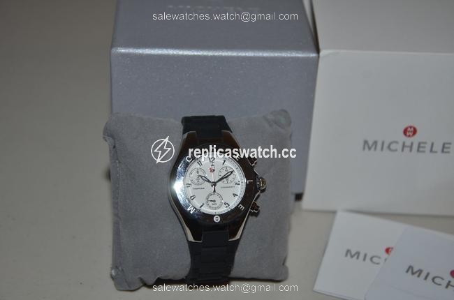 Michele Black Tahitian Silicone Silver Chrono Mww12d000002 Watch Michele Black Tahitian Silicone Silver Chrono Mww12d000002 Watch