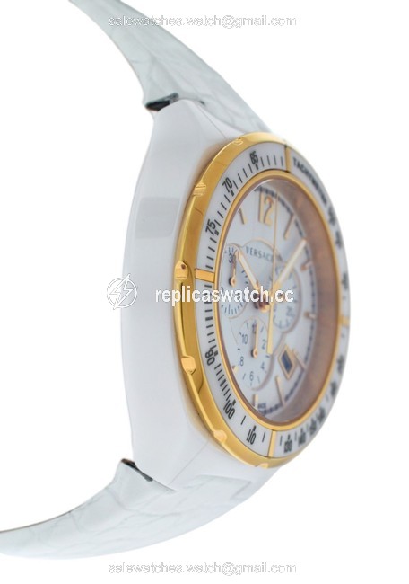 Versace Silver New Dv One 28ccp1d001 S001 Gold Tone Ceramic Chrono 43mm Quart Watch Versace Silver New Dv One 28ccp1d001 S001 Gold Tone Ceramic Chrono 43mm Quart Watch