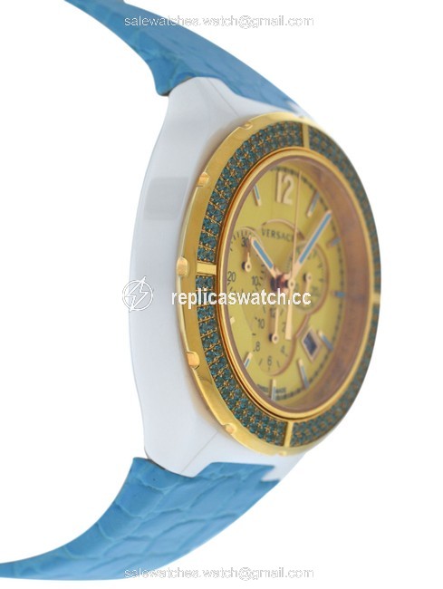 Versace Gold Ceramic New Dv One Cruise 28ccp12d585 S531 42mm Topaz Turquois Watch Versace Gold Ceramic New Dv One Cruise 28ccp12d585 S531 42mm Topaz Turquois Watch