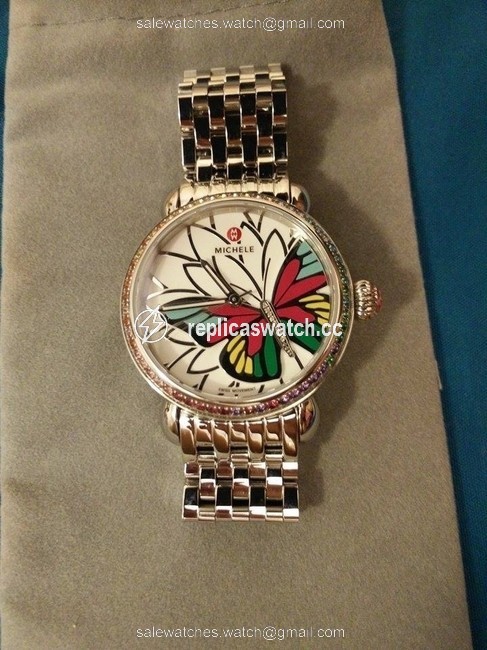 Michele Silver Limited Edition Garden Party Topaz & Diamond Butterfly Watch Michele Silver Limited Edition Garden Party Topaz & Diamond Butterfly Watch