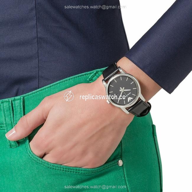 Emporio Armani Black and Silver Leather Strap 35mm Mens Watch Emporio Armani Black and Silver Leather Strap 35mm Mens Watch