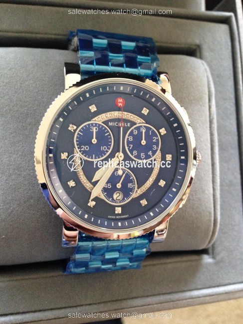 Michele Silver / Blue Large Sport Sail Diamond Dial Watch Michele Silver / Blue Large Sport Sail Diamond Dial Watch