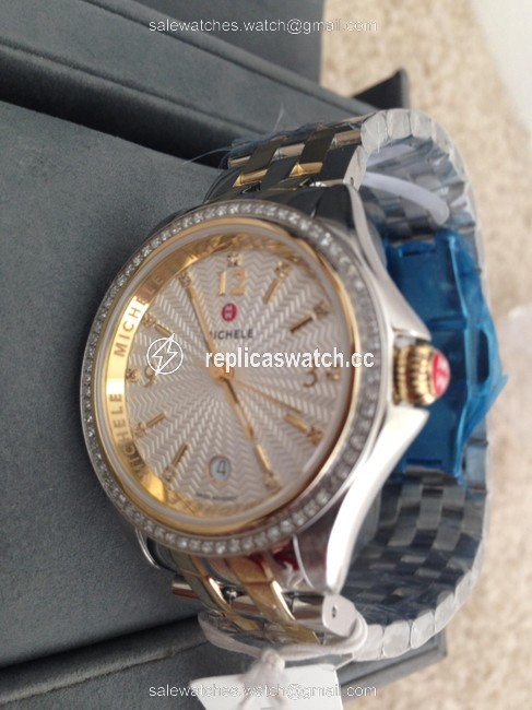 Michele Gold / Silver Belmore Diamond Two Tone Diamond Dial Watch Michele Gold / Silver Belmore Diamond Two Tone Diamond Dial Watch