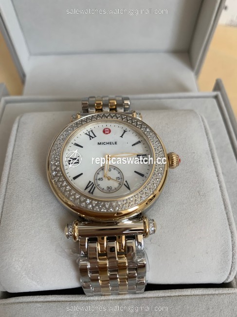 Michele Gold- Silver Caber Diamond Mop Two Tone Mww16a000066 Watch Michele Gold- Silver Caber Diamond Mop Two Tone Mww16a000066 Watch
