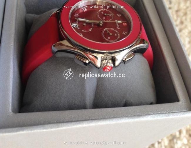 Michele Red / Silver Cape Topaz Chronograph Sunray Dial Watch Michele Red / Silver Cape Topaz Chronograph Sunray Dial Watch