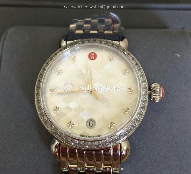 Michele Silver Csx39 Diamond Diamond Dial Mozaic Mop Dial Watch Michele Silver Csx39 Diamond Diamond Dial Mozaic Mop Dial Watch