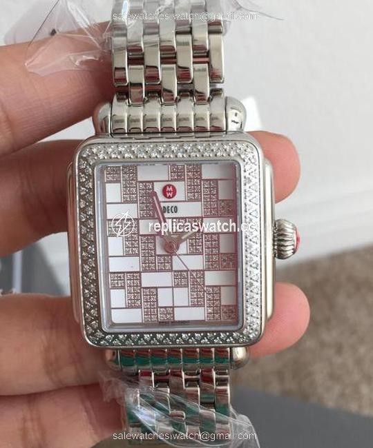 Michele Silver Deco Diamond Square Pattern Watch Michele Silver Deco Diamond Square Pattern Watch