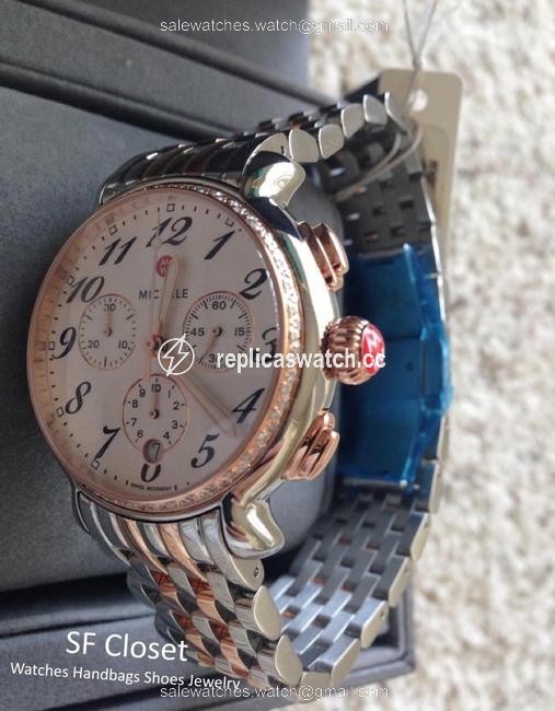 Michele Rose Gold / Silver / Fluette Diamond Two Tone Chronograph Watch Michele Rose Gold / Silver / Fluette Diamond Two Tone Chronograph Watch