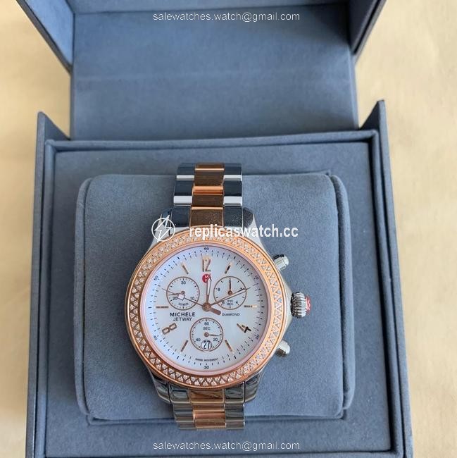 Michele Gold (Rosegold/Silver) Jetway Mother Of Pearl Dial Watch Michele Gold (Rosegold/Silver) Jetway Mother Of Pearl Dial Watch