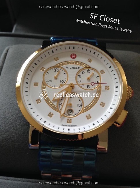 Michele Gold / Silver Large Sport Sail Diamond Dial Watch Michele Gold / Silver Large Sport Sail Diamond Dial Watch