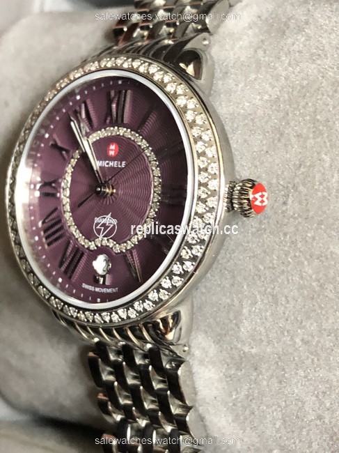 Michele Silver (Silver/Purple) Serein 16 Diamond Purple Diamond Dial Watch Michele Silver (Silver/Purple) Serein 16 Diamond Purple Diamond Dial Watch
