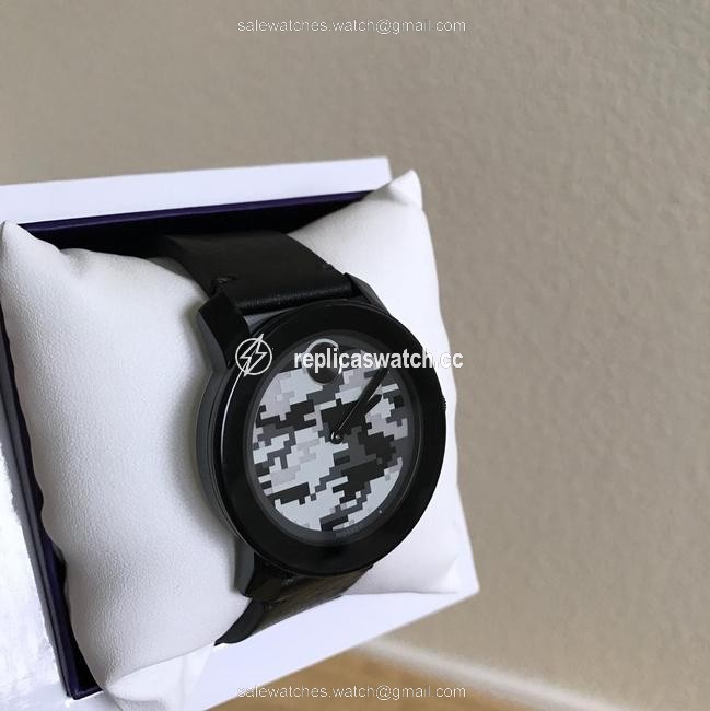 Movado Black / Gray Bold Camouflage Dial Rustic Leather Watch Movado Black / Gray Bold Camouflage Dial Rustic Leather Watch