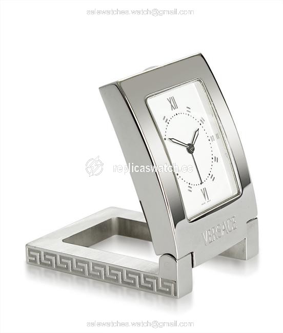Versace Silver Gpq99 Travel Clock Stainless Steel Quartz (190553) Watch Versace Silver Gpq99 Travel Clock Stainless Steel Quartz (190553) Watch