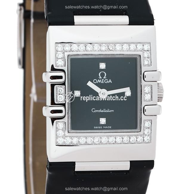 Omega Black Stainless Steel Patent Leather Diamond Constellation Quadra 895.1230 Womens Wristwatch 19 Mm Watch Omega Black Stainless Steel Patent Leather Diamond Constellation Quadra 895.1230 Womens Wristwatch 19 Mm Watch