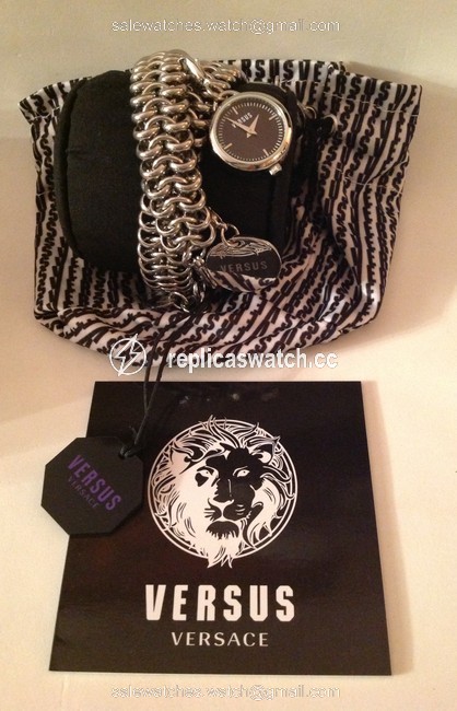 Versace Silver and Black Versus By Soft Double-tour Charm Bracelet Watch Versace Silver and Black Versus By Soft Double-tour Charm Bracelet Watch