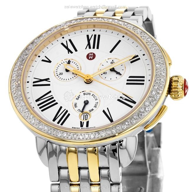Michele Two Tone Serein 18k Gold Chronograph Diamond Mww21a000008 Watch Michele Two Tone Serein 18k Gold Chronograph Diamond Mww21a000008 Watch