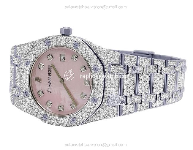 Audemars Piguet Ladies Stainless Steel Royal Oak 35mm Pink Mop Dial Diamond 12.5 Ct Watch Audemars Piguet Ladies Stainless Steel Royal Oak 35mm Pink Mop Dial Diamond 12.5 Ct Watch