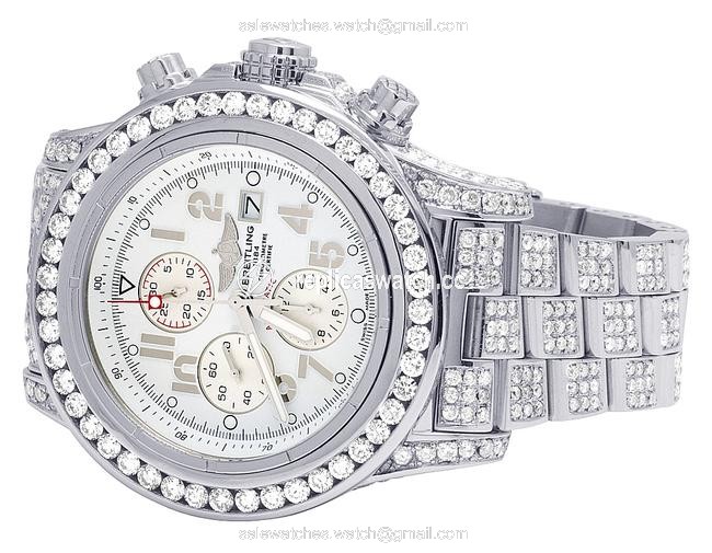 Breitling Stainless Steel White 23 Ct XL Custom A13370 Super Avenger 48mm Diamond Watch Breitling Stainless Steel White 23 Ct XL Custom A13370 Super Avenger 48mm Diamond Watch
